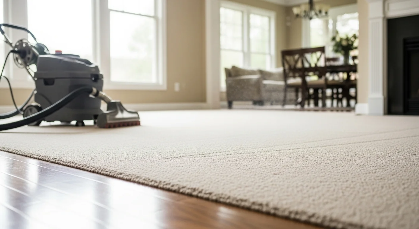 Professional carpet cleaning service in progress