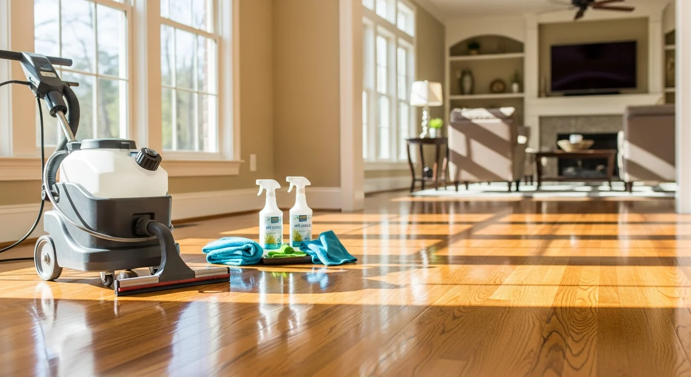 Shiny hardwood floor after professional cleaning