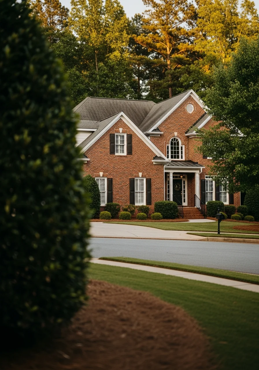 Canton home with traditional architecture and established landscaping.