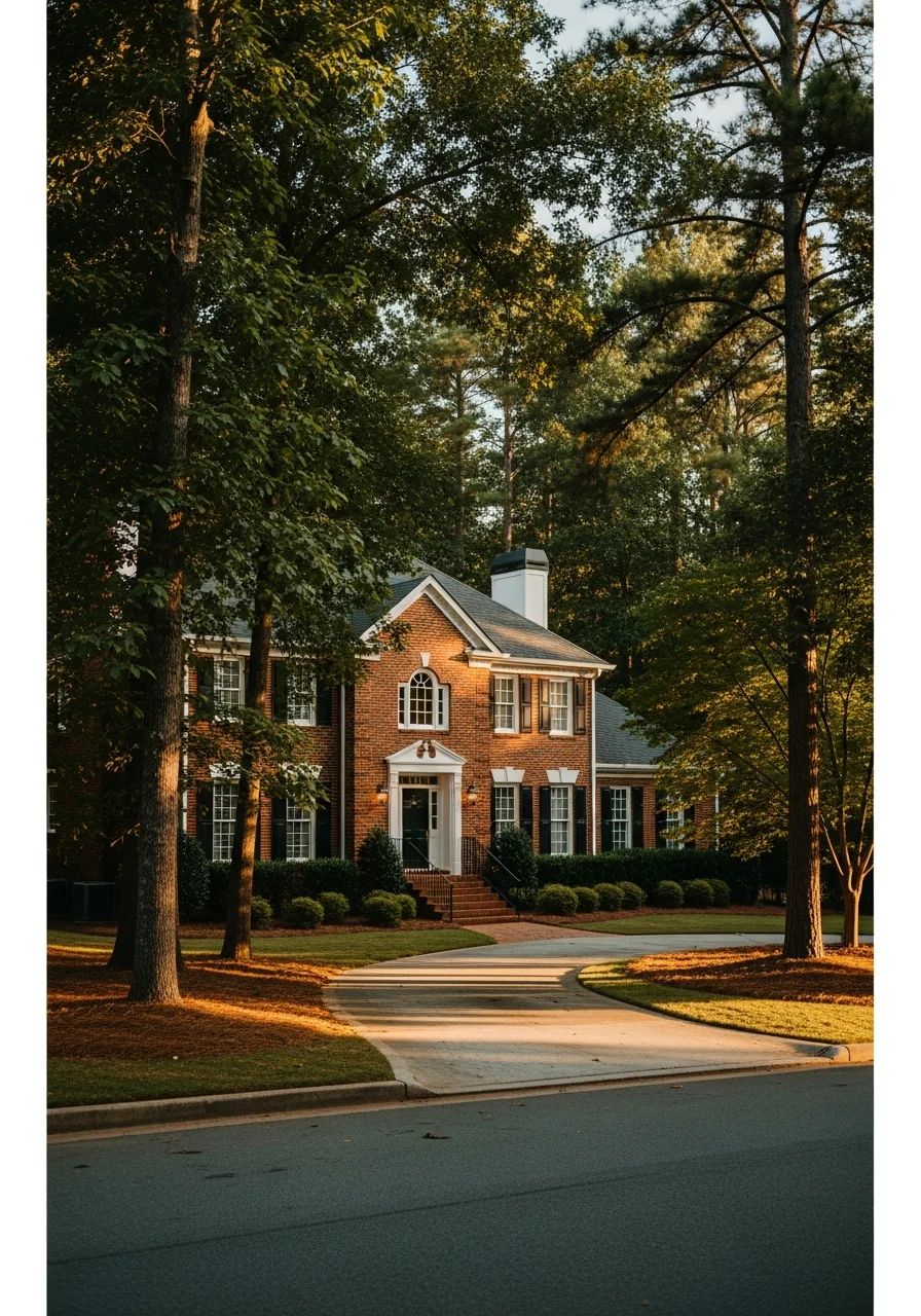 Cumming residential home with traditional design and mature landscaping.