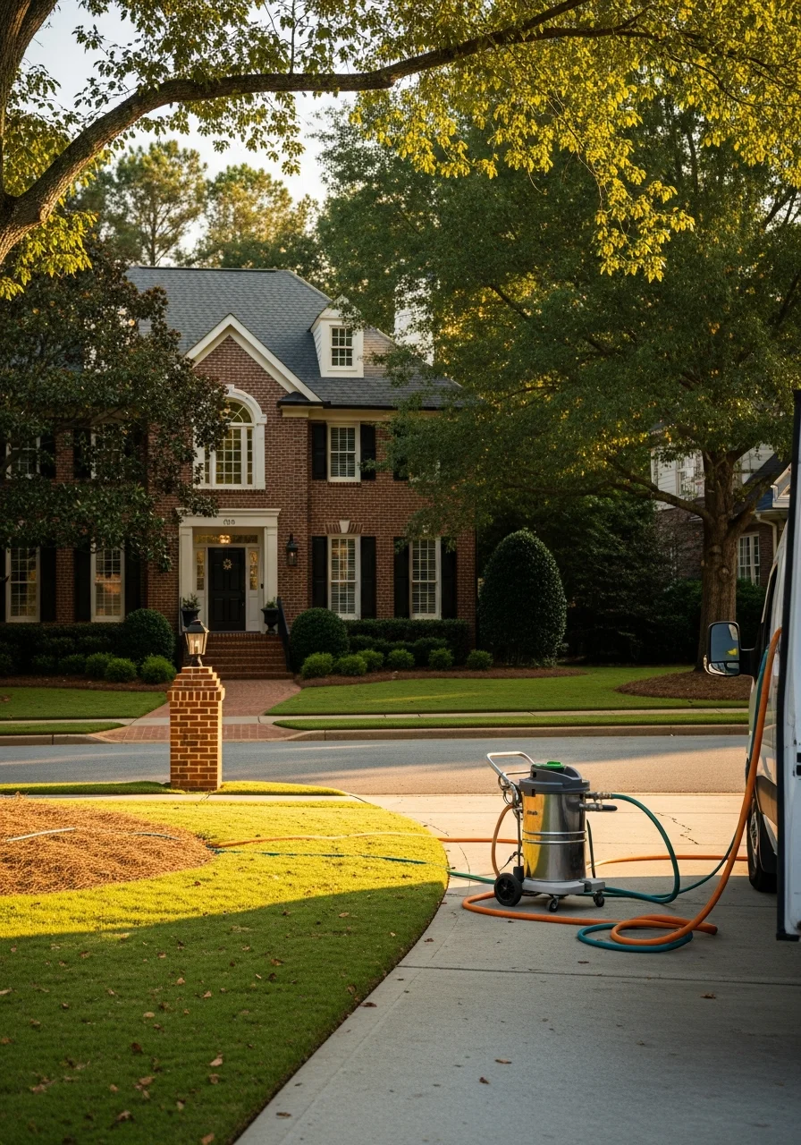 Sandy Springs home with traditional architecture and manicured landscaping.